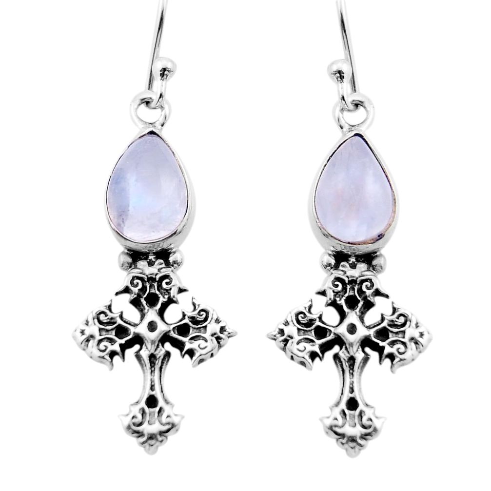 5.11cts natural rainbow moonstone 925 sterling silver holy cross earrings n2689