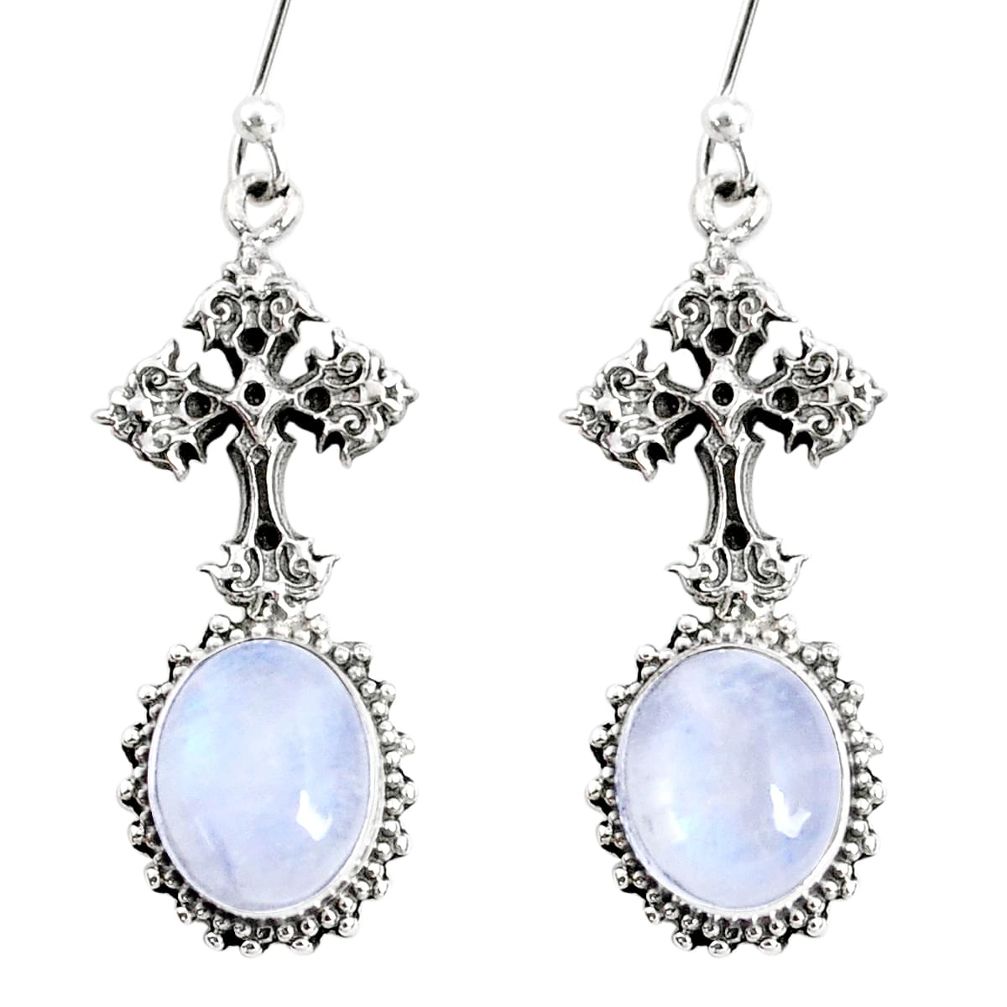 9.86cts natural rainbow moonstone 925 sterling silver holy cross earrings r66502