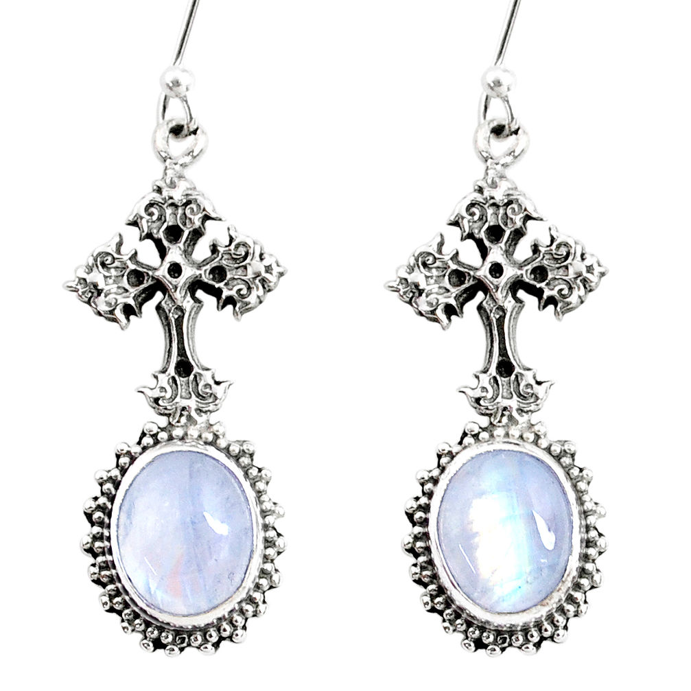 9.32cts natural rainbow moonstone 925 sterling silver holy cross earrings r66507