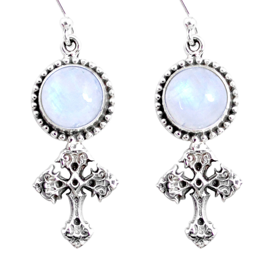9.42cts natural rainbow moonstone 925 sterling silver holy cross earrings r66521