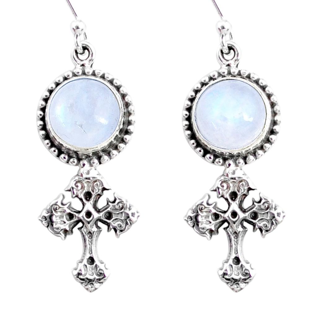 8.99cts natural rainbow moonstone 925 sterling silver holy cross earrings r66525