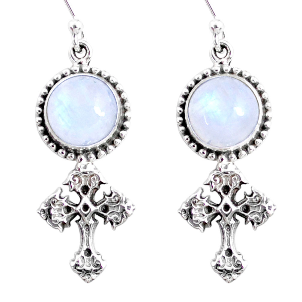 9.42cts natural rainbow moonstone 925 sterling silver holy cross earrings r66537