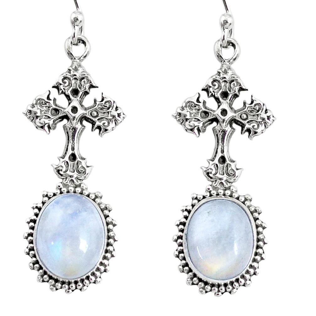 9.10cts natural rainbow moonstone 925 sterling silver holy cross earrings r74968