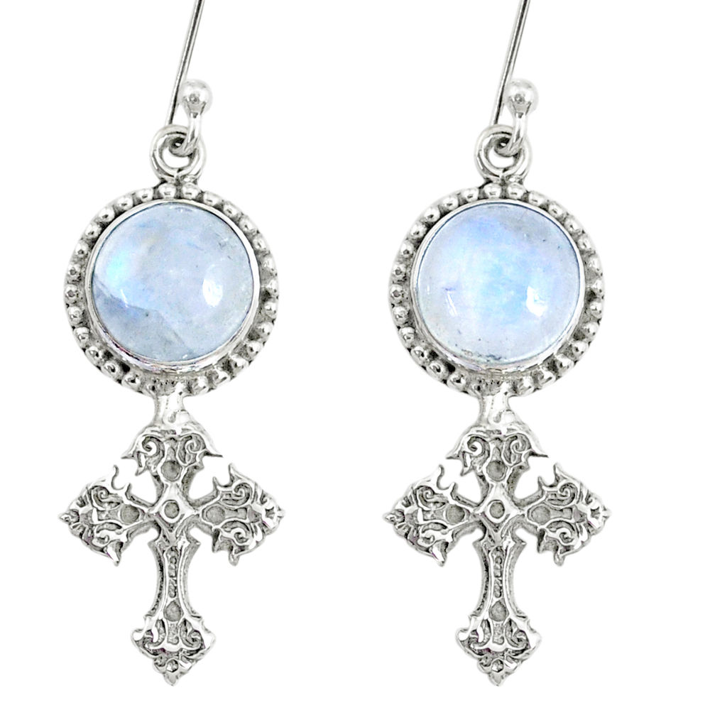 9.32cts natural rainbow moonstone 925 sterling silver holy cross earrings r74970