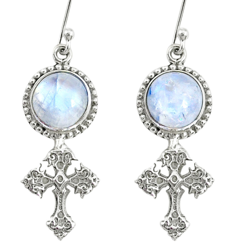 8.83cts natural rainbow moonstone 925 sterling silver holy cross earrings r74973