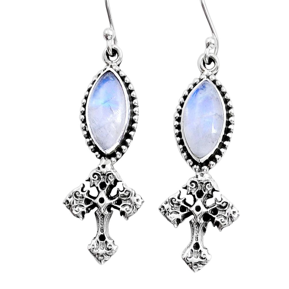 9.41cts natural rainbow moonstone 925 sterling silver holy cross earrings y12287