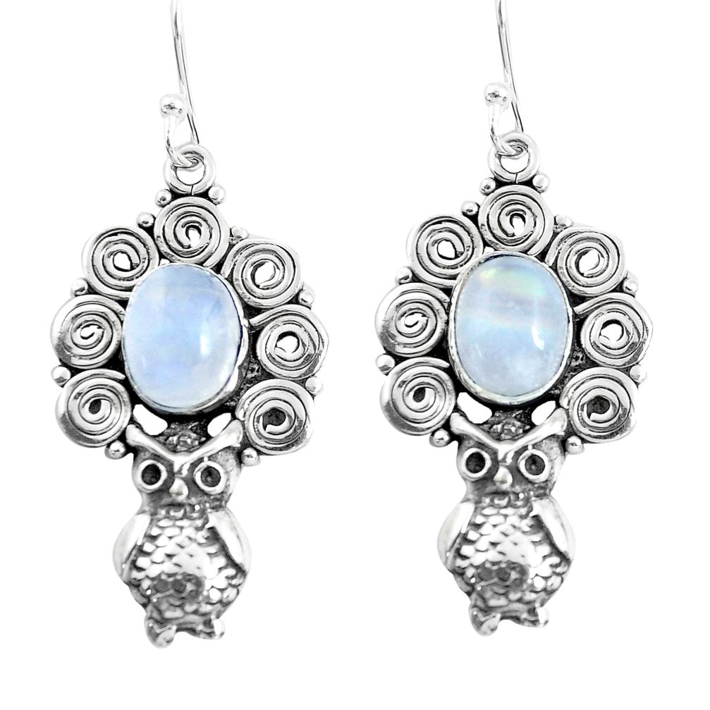 rainbow moonstone 925 sterling silver owl earrings p51947