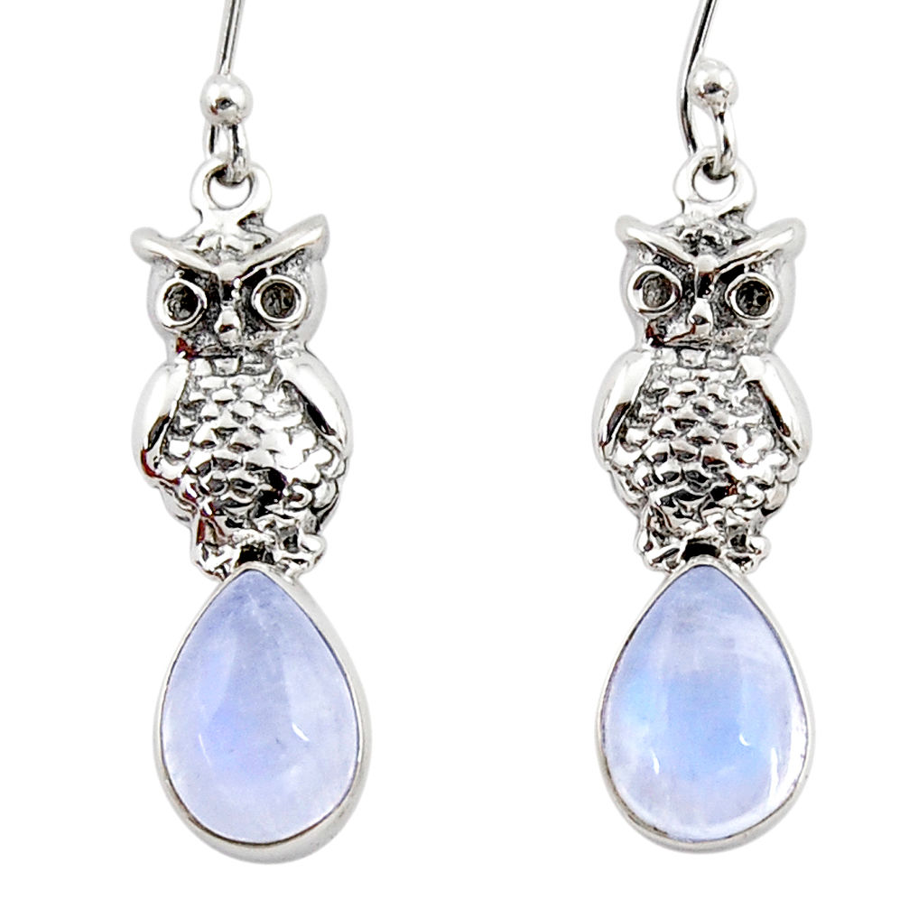 4.84cts natural rainbow moonstone 925 sterling silver owl earrings r48140