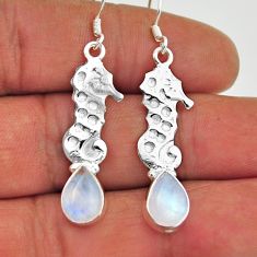 5.11cts natural rainbow moonstone 925 sterling silver seahorse earrings n28039