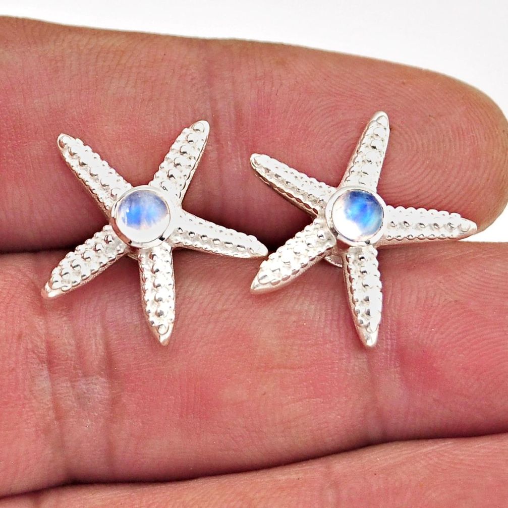 1.69cts natural rainbow moonstone 925 sterling silver star fish earrings n9942