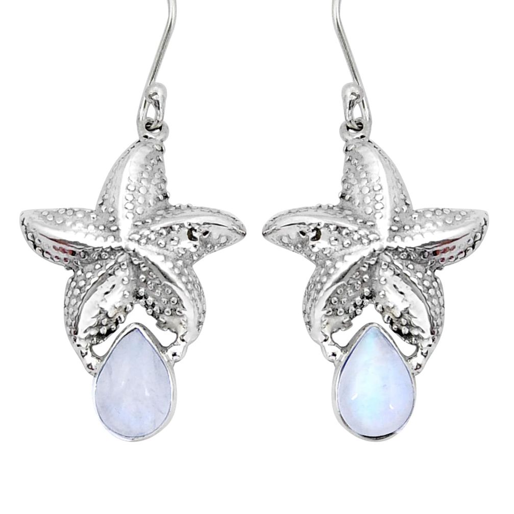 5.35cts natural rainbow moonstone 925 sterling silver star fish earrings y8517