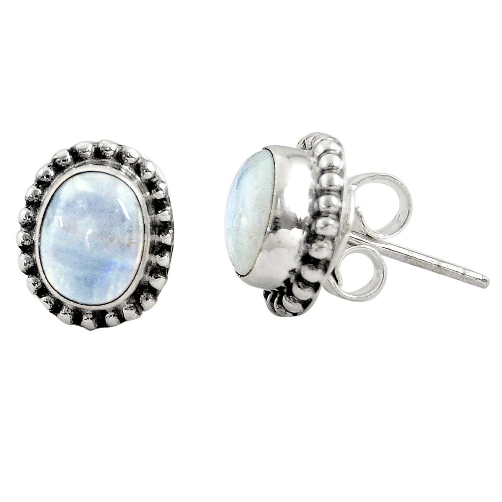 3.17cts natural rainbow moonstone 925 sterling silver stud earrings r22838