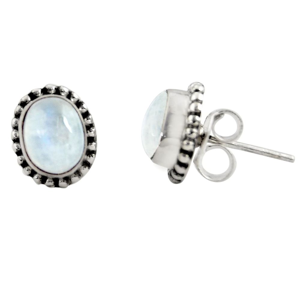 3.17cts natural rainbow moonstone 925 sterling silver stud earrings r22839