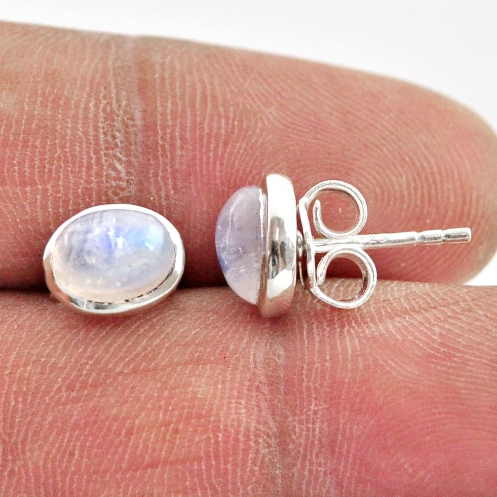 2.94cts natural rainbow moonstone 925 sterling silver stud earrings r27301