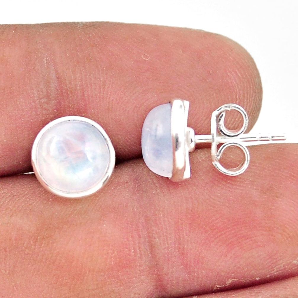 5.32cts natural rainbow moonstone 925 sterling silver stud earrings r41267