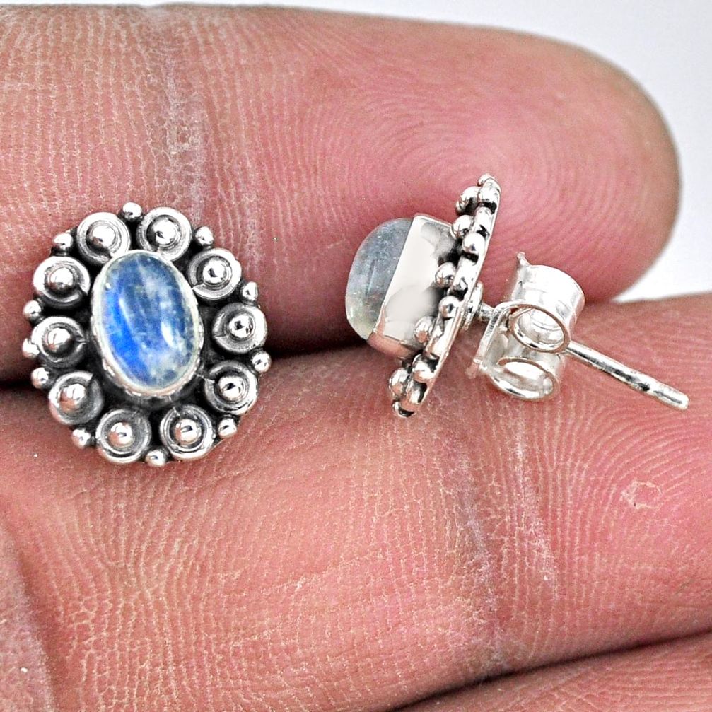 2.56cts natural rainbow moonstone 925 sterling silver stud earrings r55129