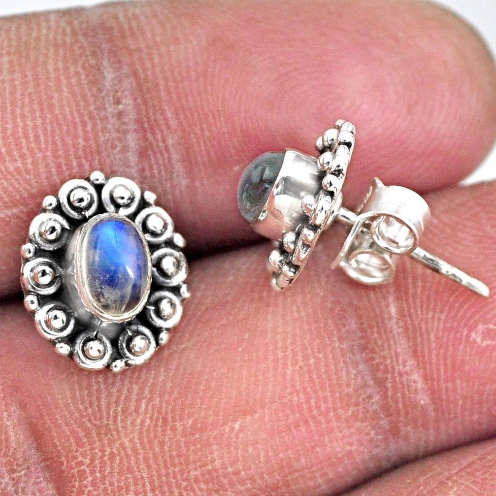 2.57cts natural rainbow moonstone 925 sterling silver stud earrings r55137