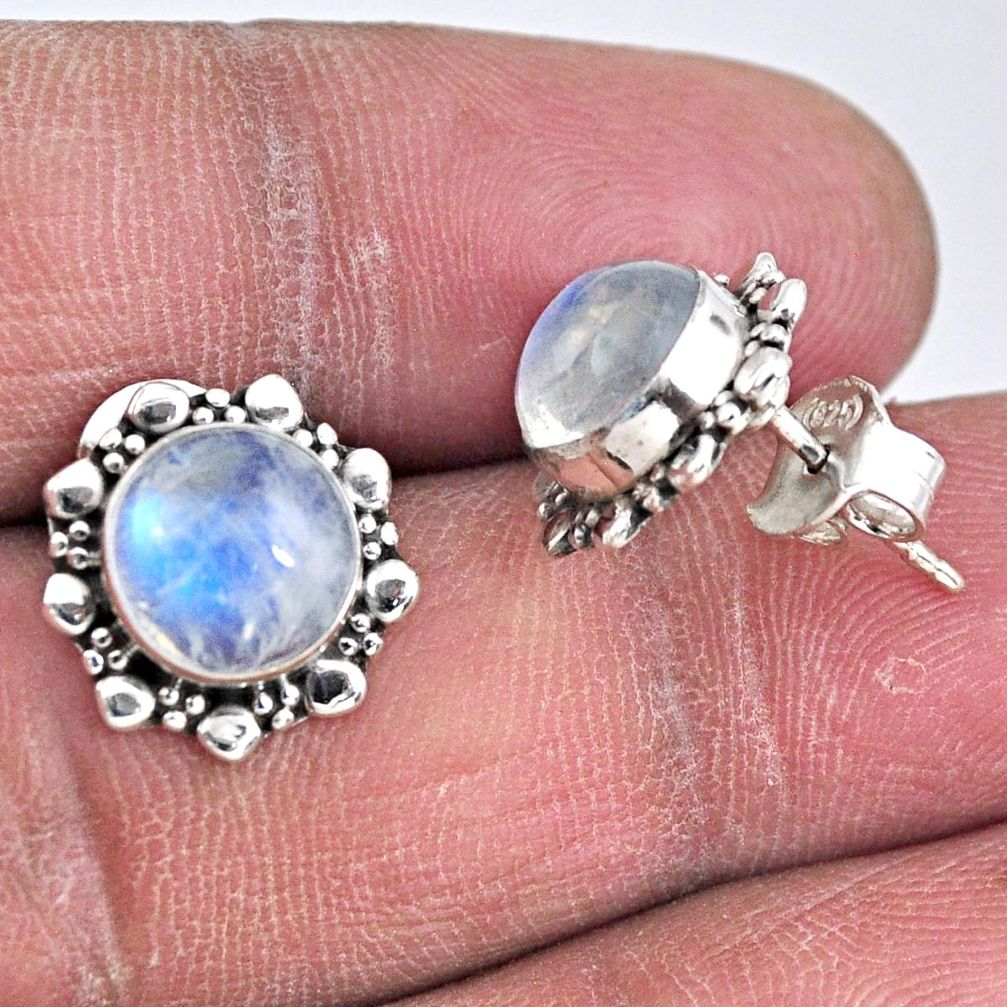5.57cts natural rainbow moonstone 925 sterling silver stud earrings r55156