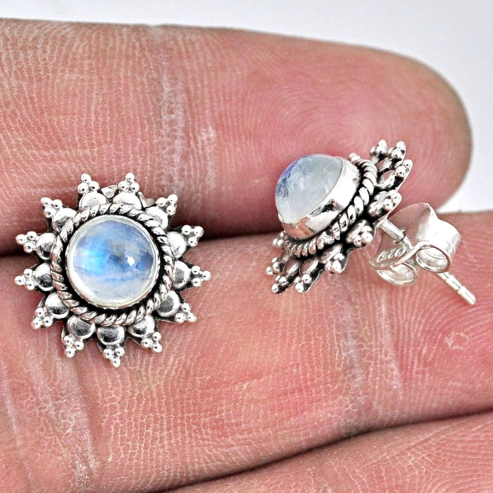 2.90cts natural rainbow moonstone 925 sterling silver stud earrings r55157