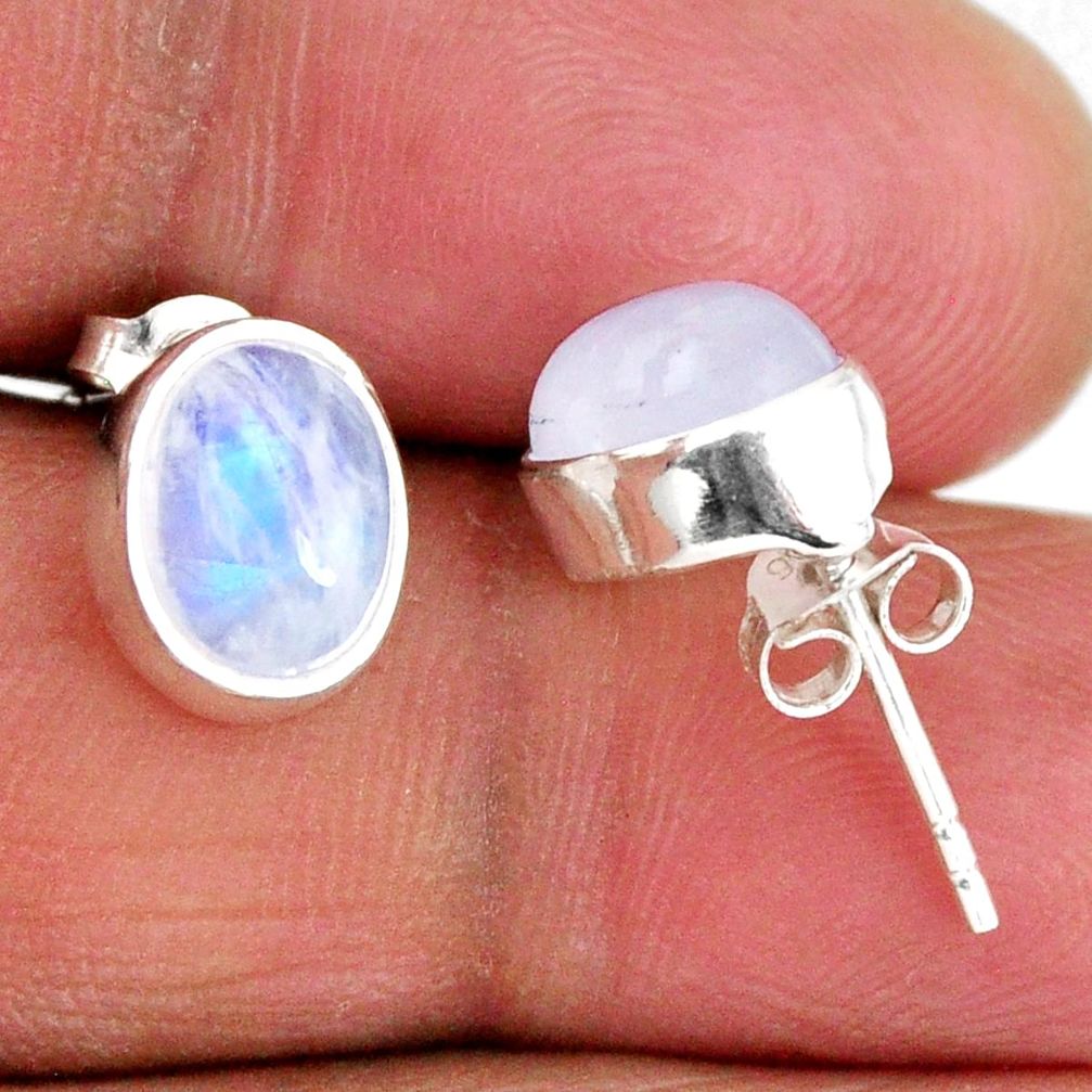 5.43cts natural rainbow moonstone 925 sterling silver stud earrings r56503