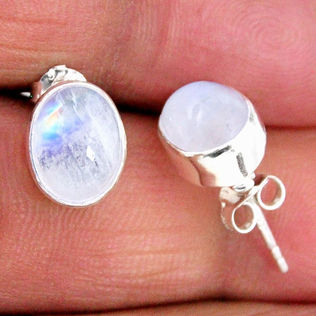 4.91cts natural rainbow moonstone 925 sterling silver stud earrings r56506