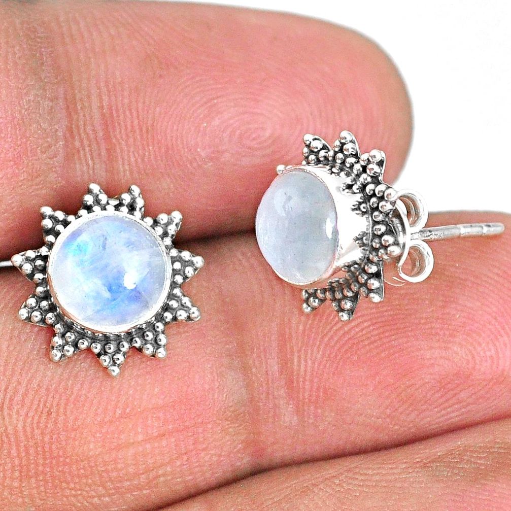 4.91cts natural rainbow moonstone 925 sterling silver stud earrings r67017