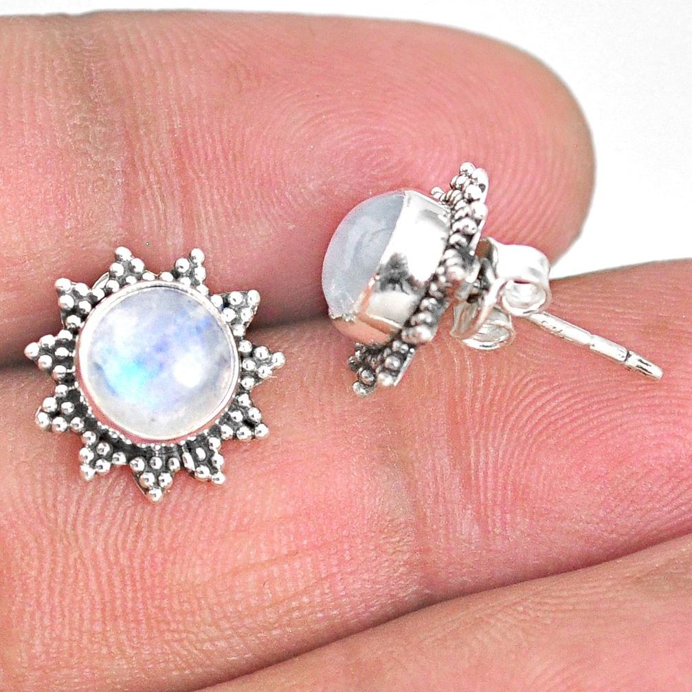 4.57cts natural rainbow moonstone 925 sterling silver stud earrings r67018