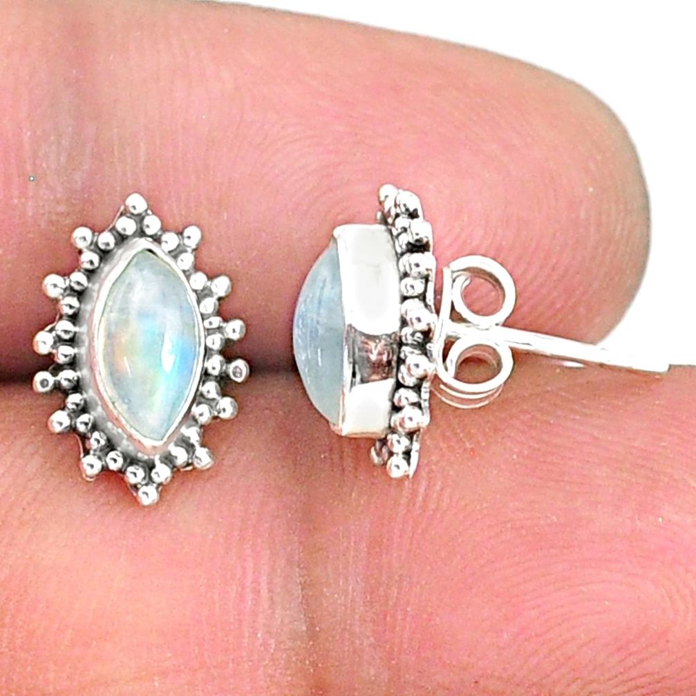4.12cts natural rainbow moonstone 925 sterling silver stud earrings r68060