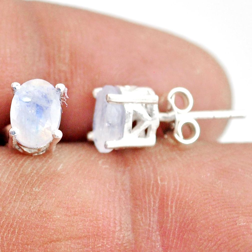 3.39cts natural rainbow moonstone 925 sterling silver stud earrings r87440