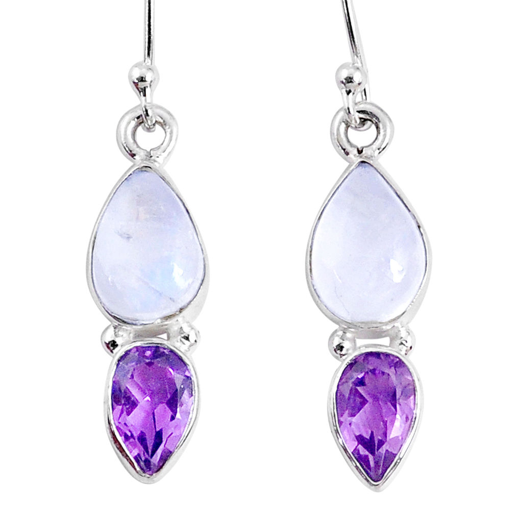 7.97cts natural rainbow moonstone amethyst 925 silver dangle earrings r66765