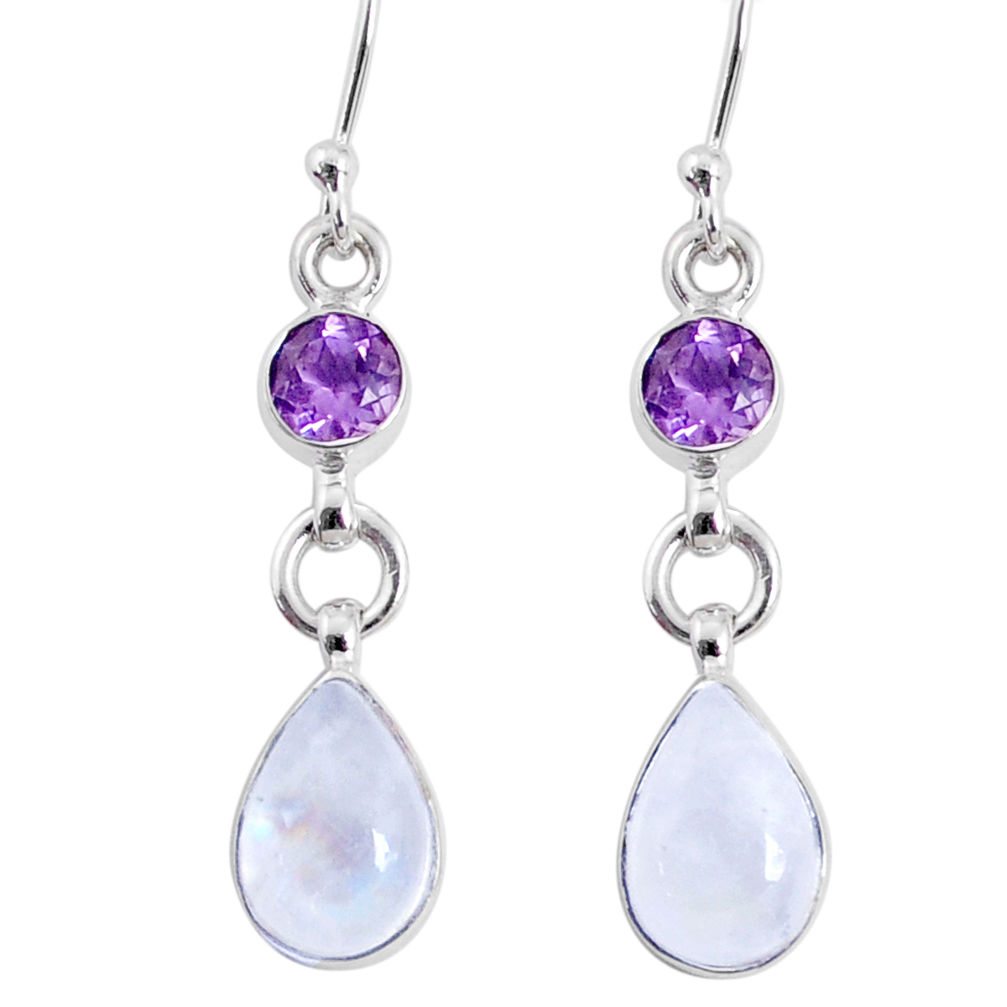 6.85cts natural rainbow moonstone amethyst 925 silver dangle earrings r66766