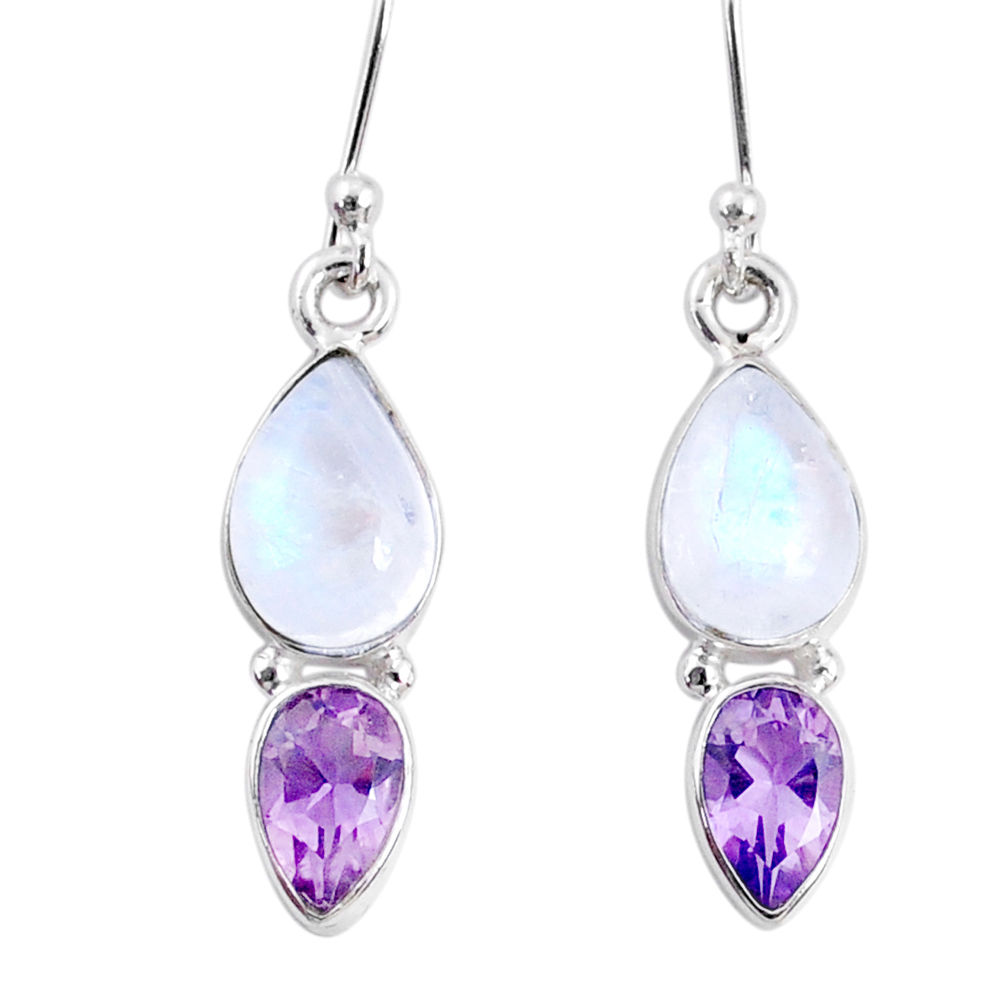 8.26cts natural rainbow moonstone amethyst 925 silver dangle earrings r66802