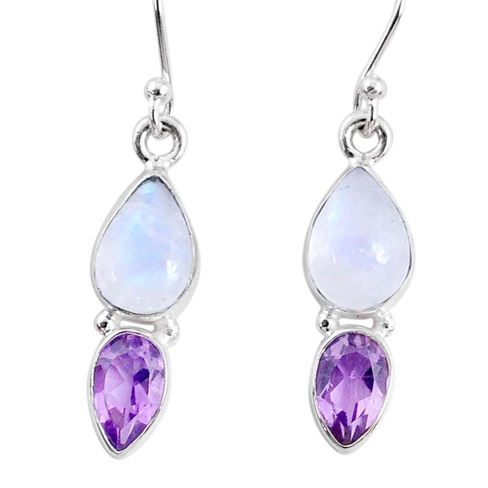 7.44cts natural rainbow moonstone amethyst 925 silver dangle earrings r66805