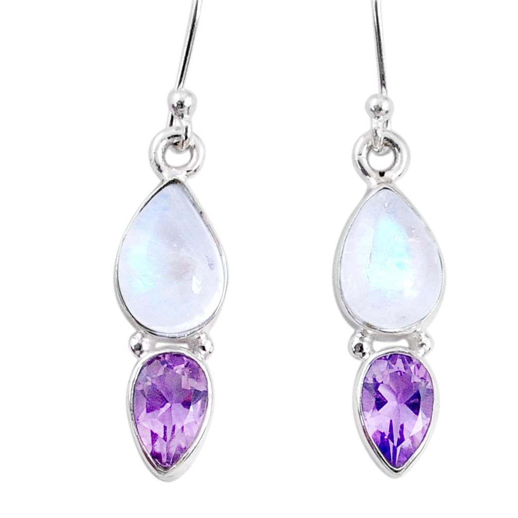7.93cts natural rainbow moonstone amethyst 925 silver dangle earrings r66806
