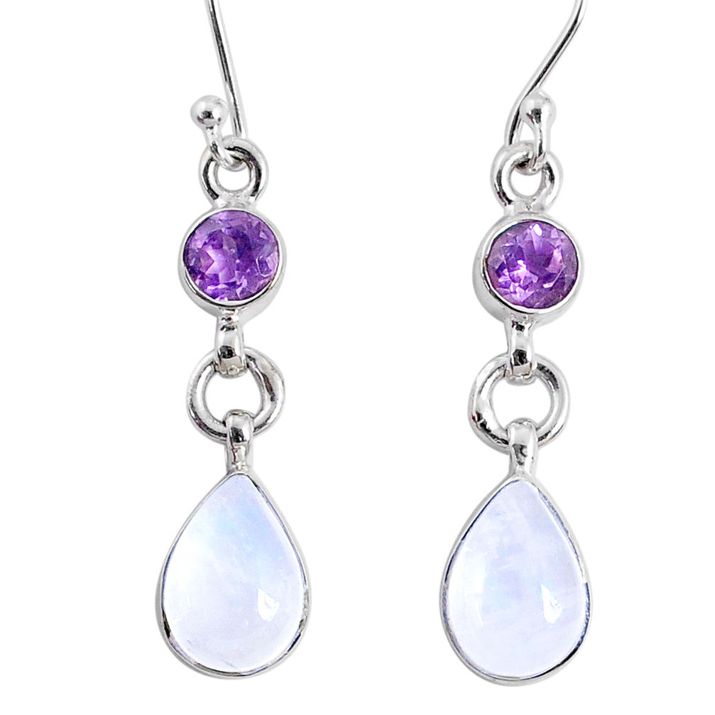 6.61cts natural rainbow moonstone amethyst 925 silver dangle earrings r66808
