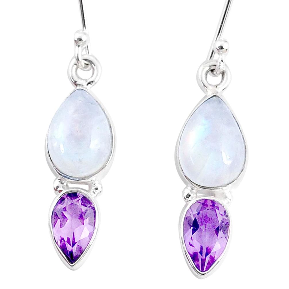7.87cts natural rainbow moonstone amethyst 925 silver dangle earrings r66811