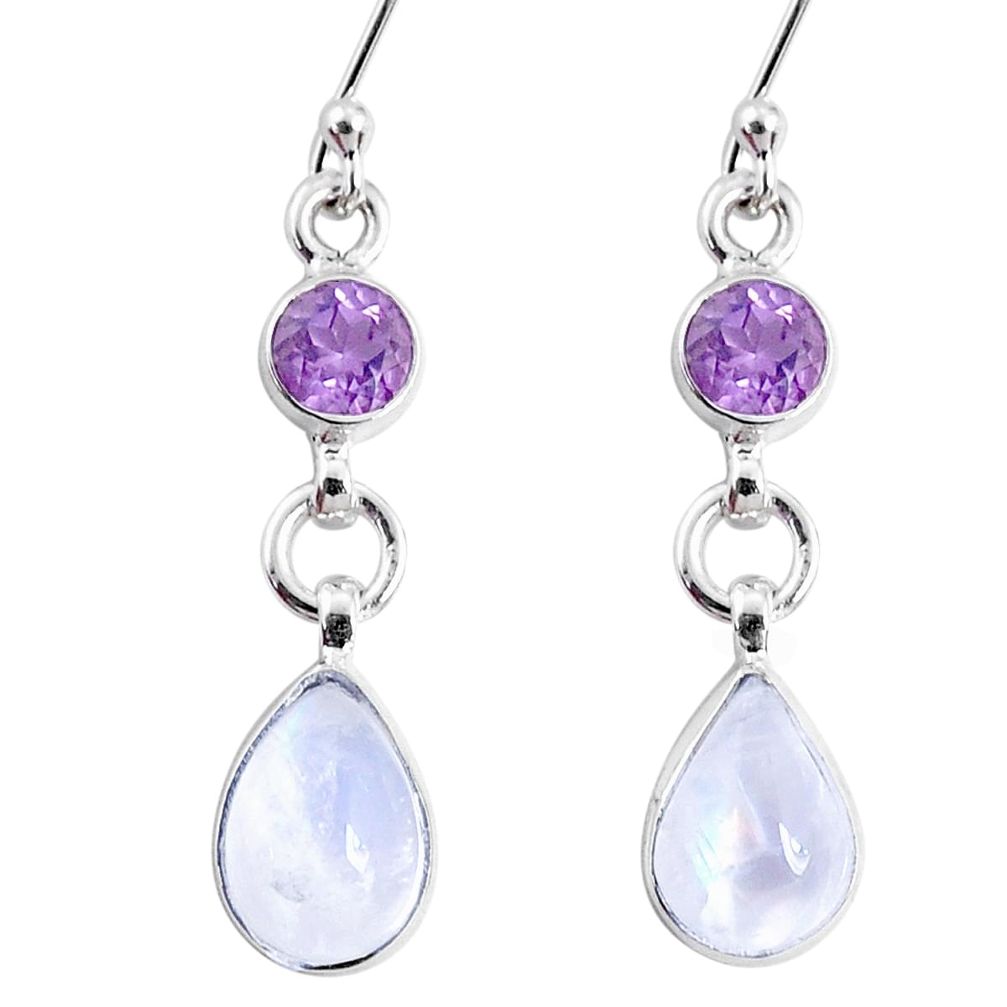 6.61cts natural rainbow moonstone amethyst 925 silver dangle earrings r66816