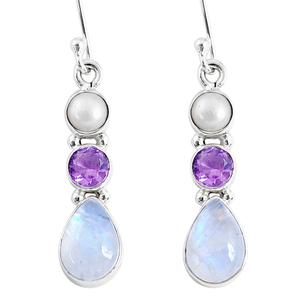 8.73cts natural rainbow moonstone amethyst 925 silver dangle earrings r66825