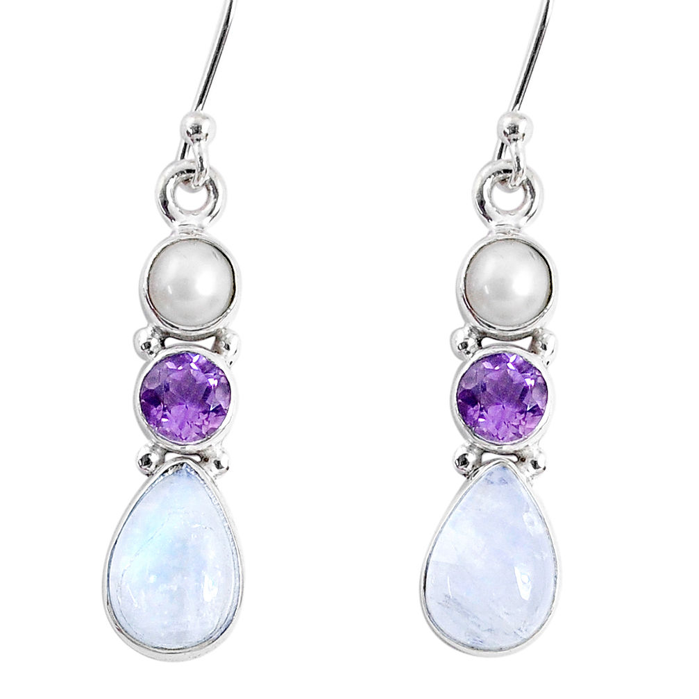 8.75cts natural rainbow moonstone amethyst 925 silver dangle earrings r66826