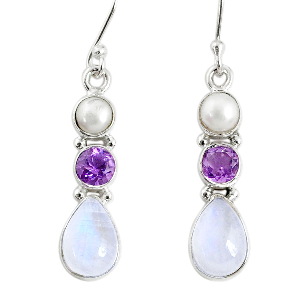 9.16cts natural rainbow moonstone amethyst 925 silver dangle earrings r66829
