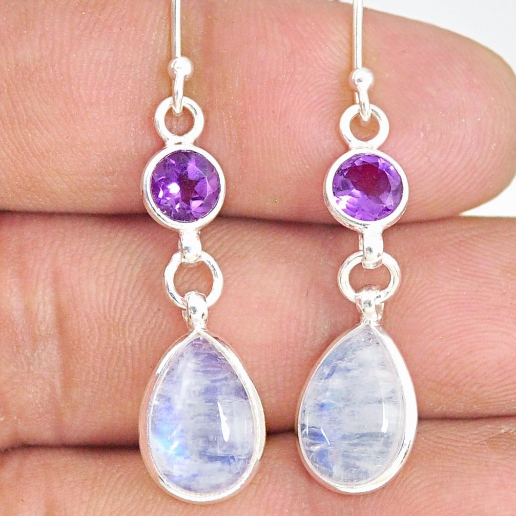 9.24cts natural rainbow moonstone amethyst 925 silver dangle earrings r77341