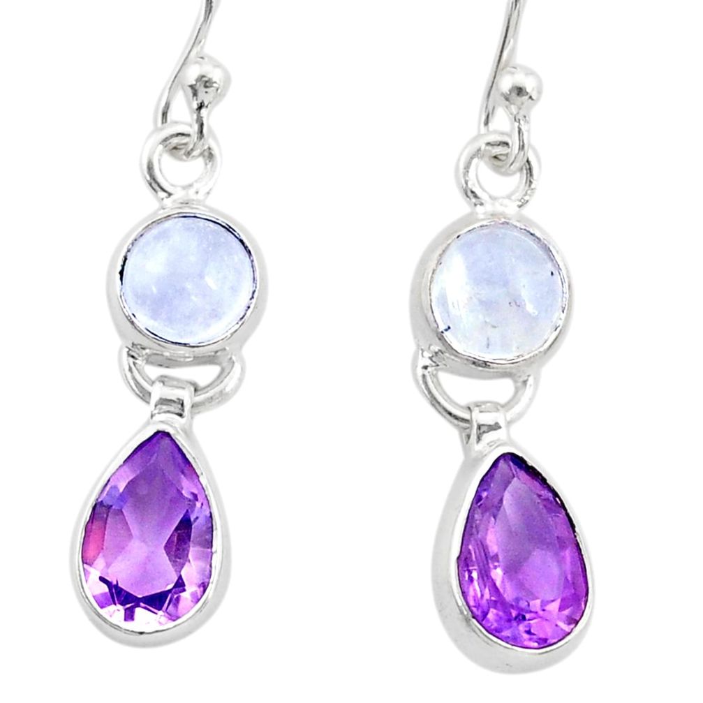 8.56cts natural rainbow moonstone amethyst 925 silver dangle earrings r87121