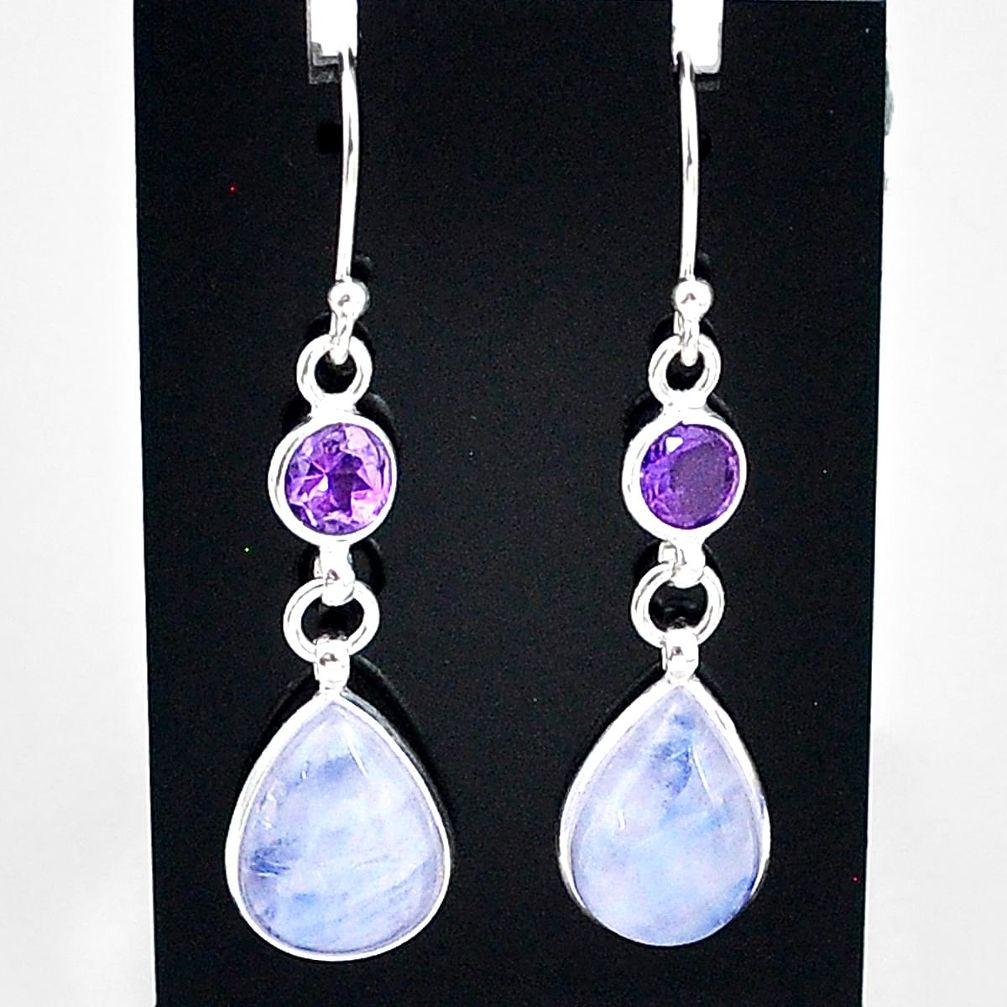 11.45cts natural rainbow moonstone amethyst 925 silver dangle earrings t4363