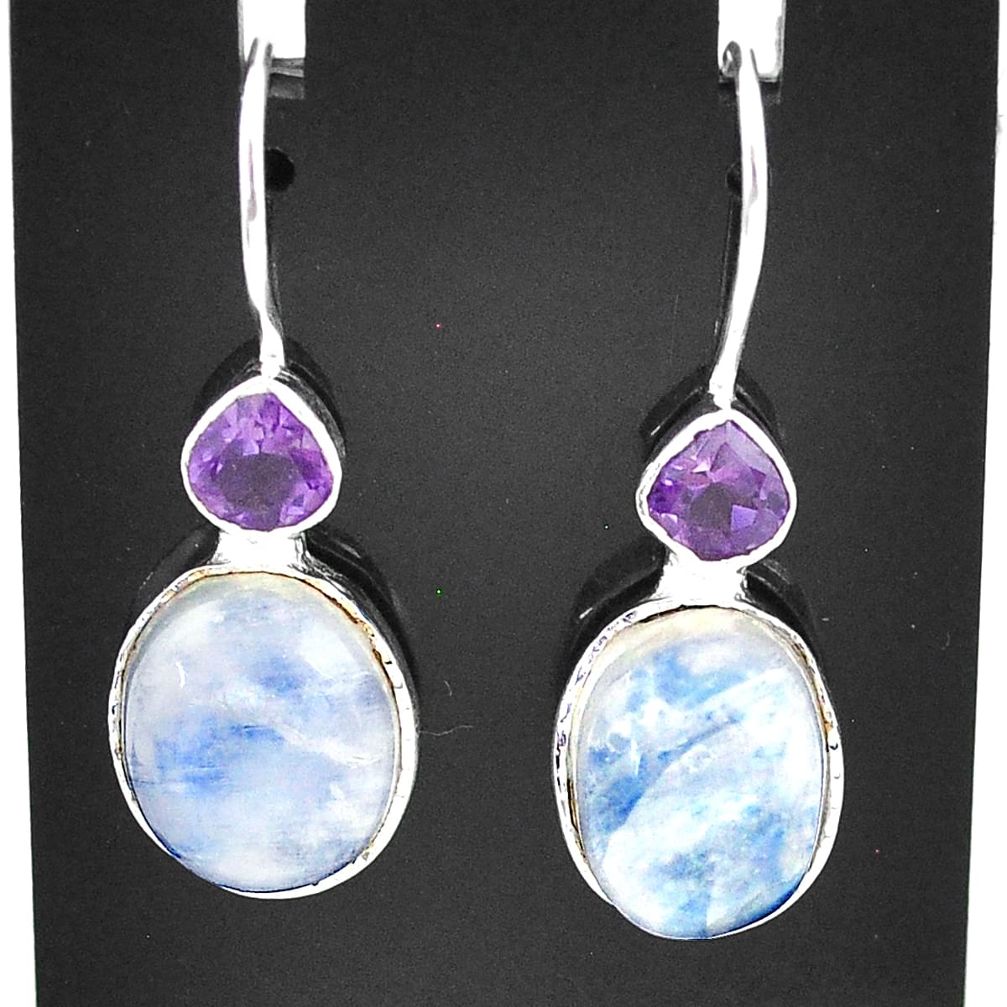 12.22cts natural rainbow moonstone amethyst 925 silver dangle earrings t5998