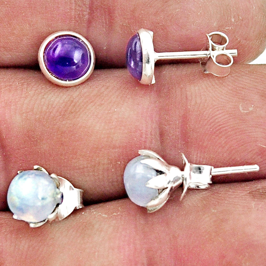 3.19cts natural rainbow moonstone amethyst 925 sterling silver earrings r45136