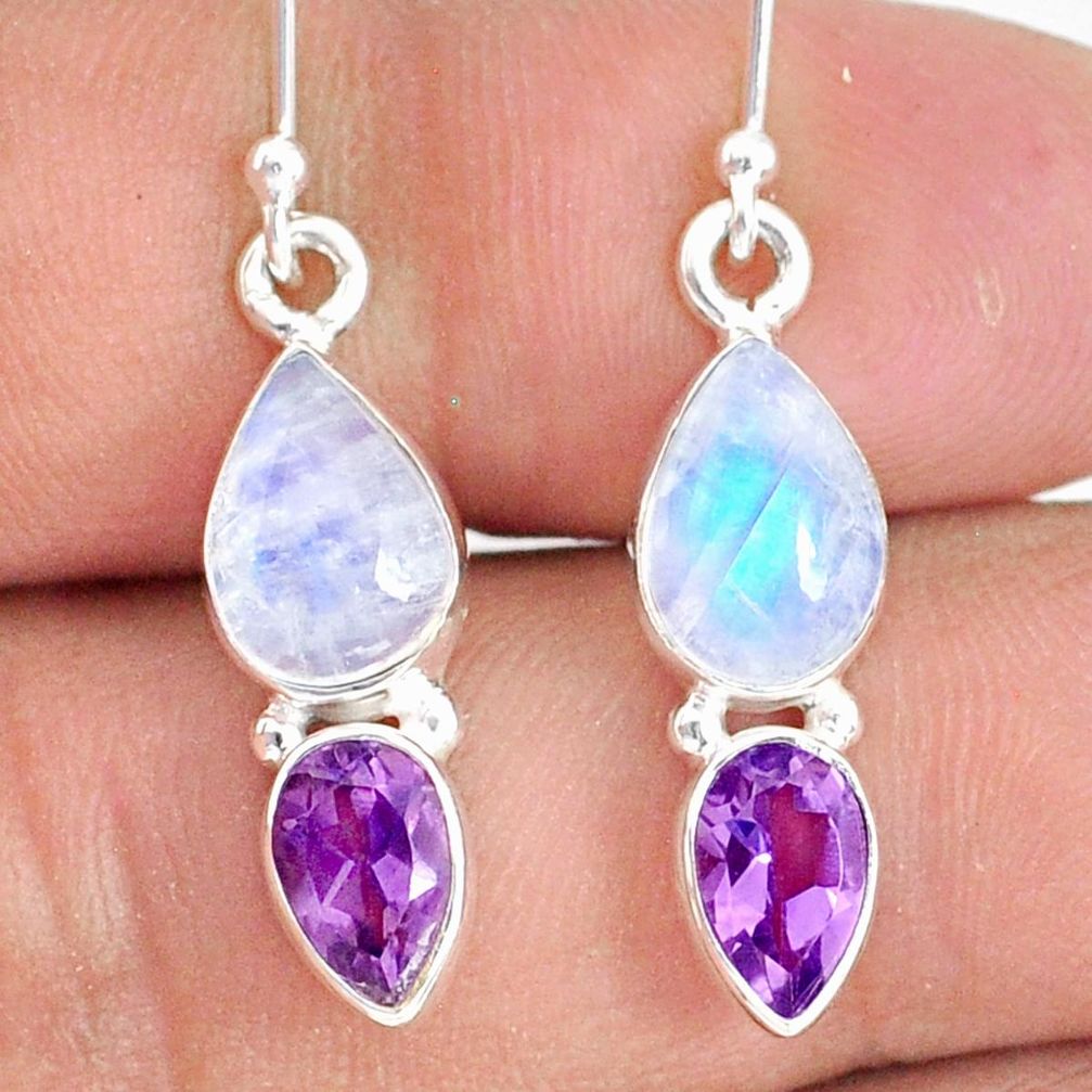 8.26cts natural rainbow moonstone amethyst 925 sterling silver earrings r76612