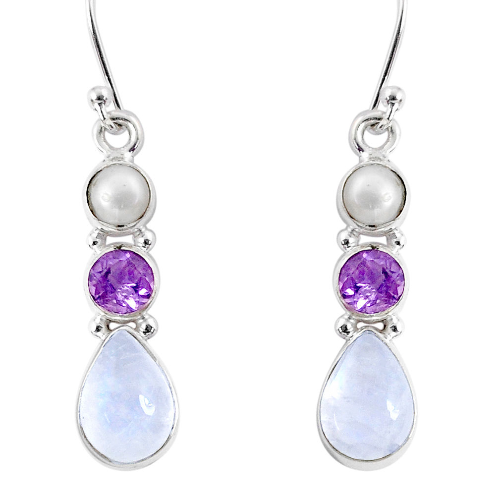9.16cts natural rainbow moonstone amethyst pearl 925 silver earrings r66839