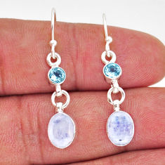 6.28cts natural rainbow moonstone blue topaz 925 silver dangle earrings y79644