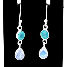 3.85cts natural rainbow moonstone chalcedony 925 sterling silver earrings u25458