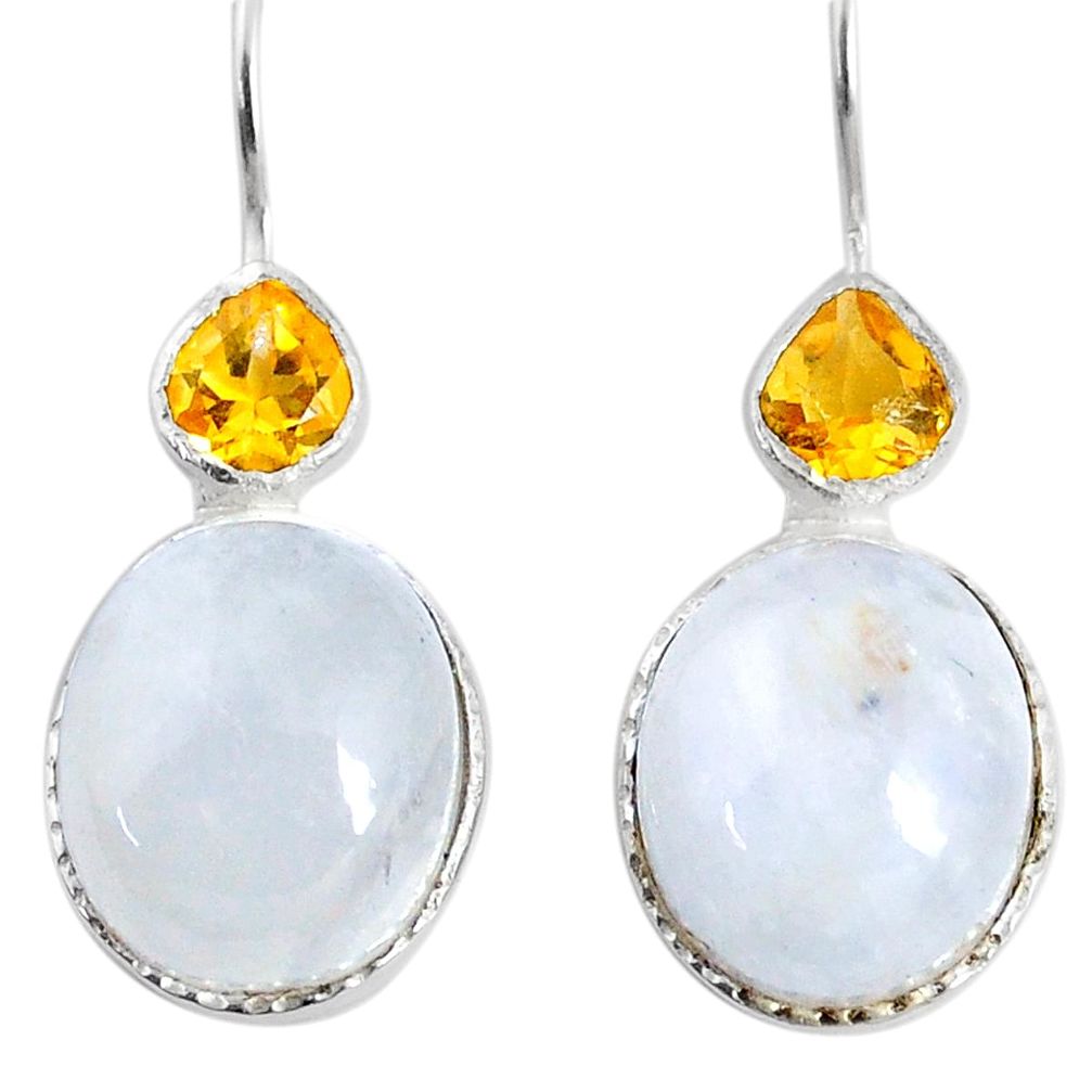 12.18cts natural rainbow moonstone citrine 925 silver dangle earrings r71350